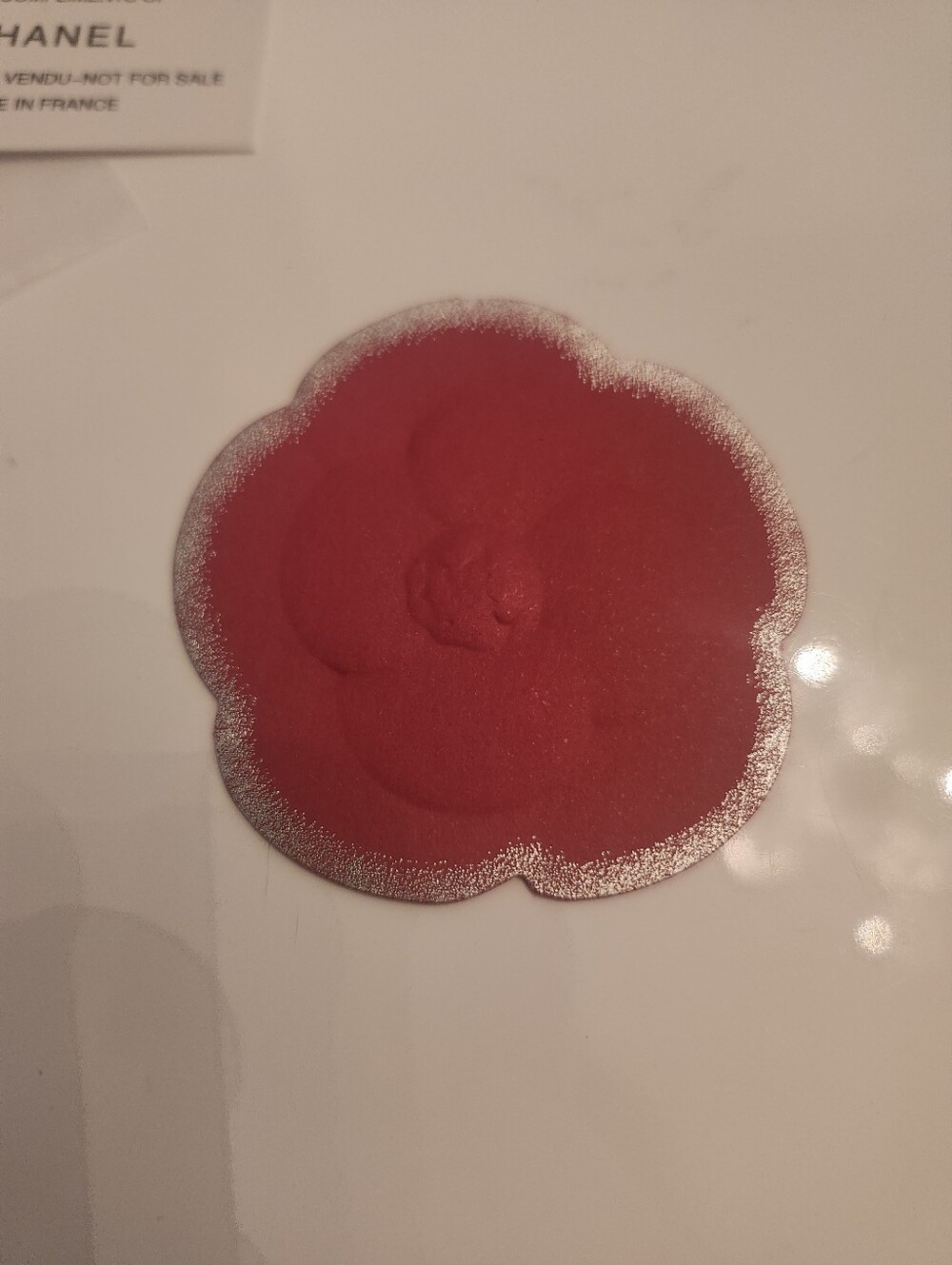 New CHANEL Red With Silver Edges Holidat Paper Camellia Sticker